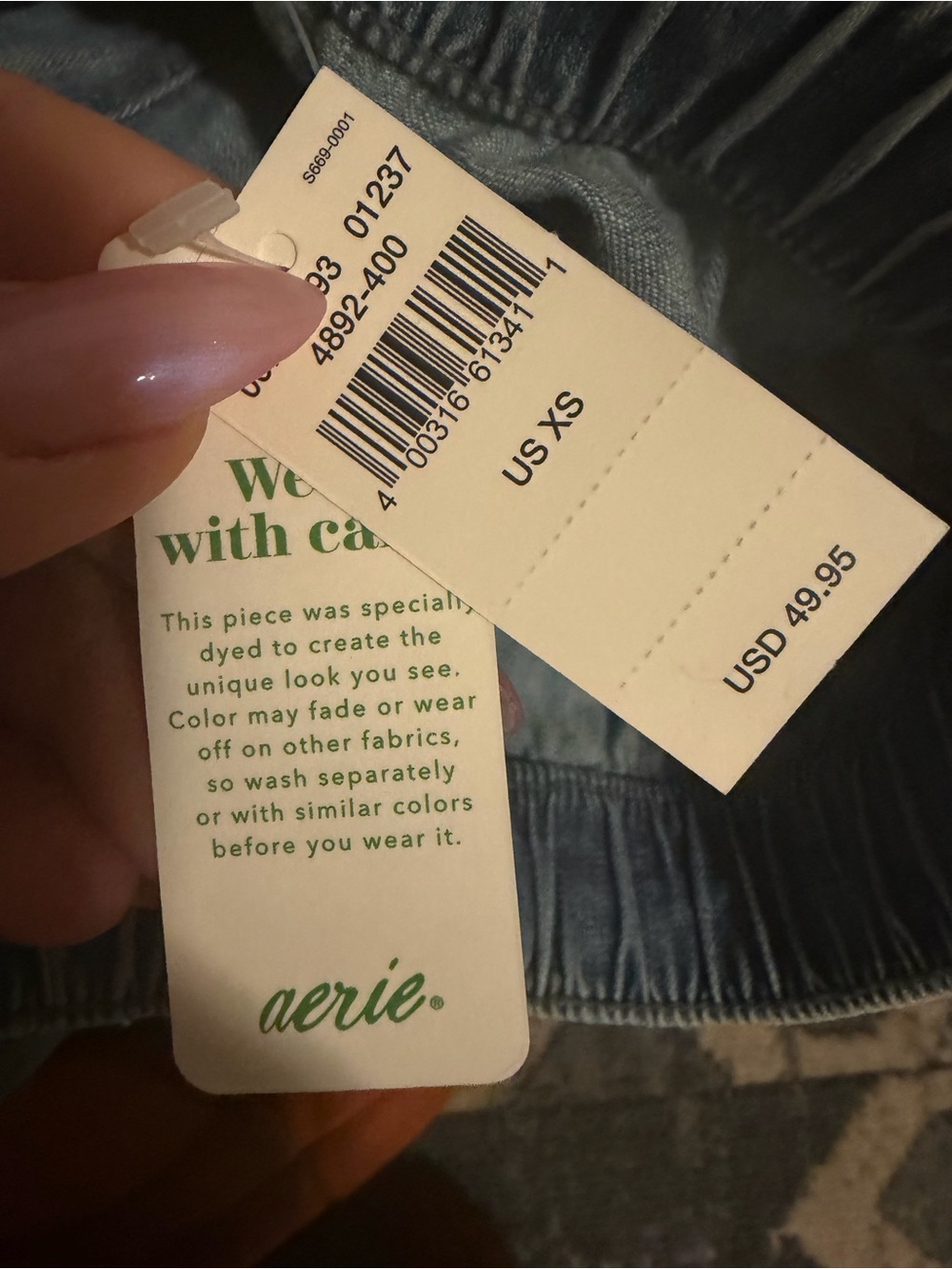 aerie Light Blue Relaxed Distressed Drawstring Jeans XS - Picture 3 of 4